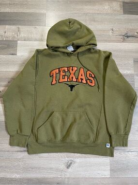 Russell Athletic Olive Green Texas Pullover Hoodie with Orange Logo